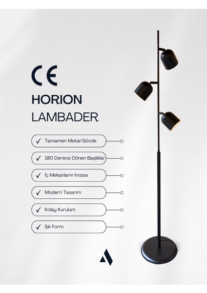 Horion Siyah Metal Lambader – 3 Başlıklı Ayarlanabilir Modern Yer Lambası | Dekoratif Aydınlatma fırsatları