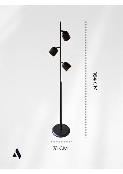 Horion Siyah Metal Lambader – 3 Başlıklı Ayarlanabilir Modern Yer Lambası | Dekoratif Aydınlatma