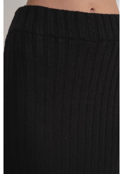 6929 Kadın Fitilli Triko Etek Siyah fırsatları