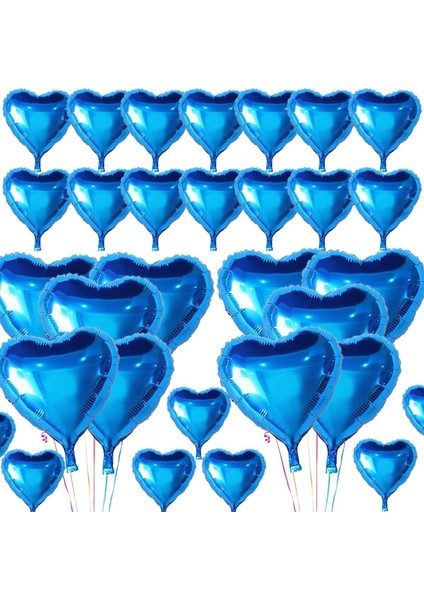 Techmrt Metalize Parlak Mavi Kalp Şekilli Uçan Balon Folyo 18 Inç 45 cm 25 Adet