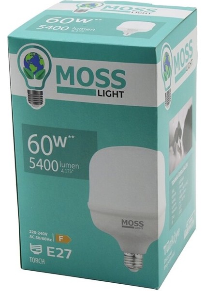 Moss Lıght 60w Torch Led Ampul Plastik E27 5400lumen L175 Derece 50.000 Saat Ömür Ip20 185-265v Ac (4915)