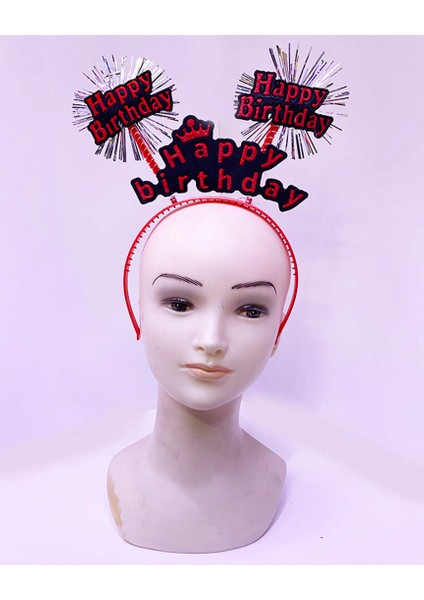 Techmrt Happy Birthday Yazılı Püsküllü Neon Kırmızı Renk Doğum Günü Tacı 22X19 cm