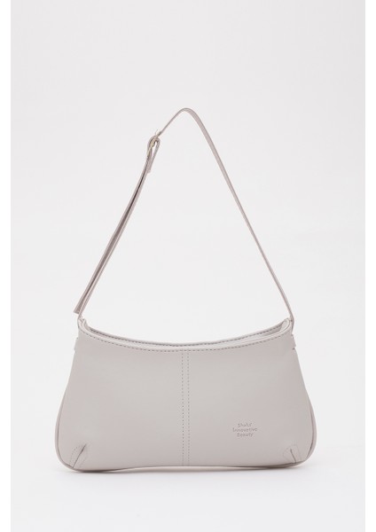 Gri SHK129 Suni Deri Astarlı Fermuarlı Ayarlanabilir Askılı El, Kol ve Omuz Çantası