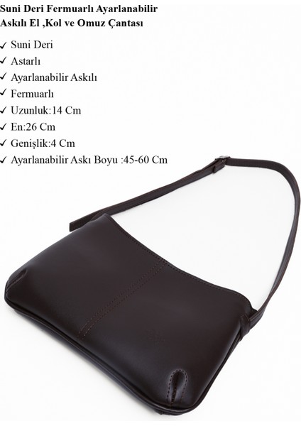 Kahve Rengi SHK129 Suni Deri Astarlı Fermuarlı Ayarlanabilir Askılı El, Kol ve Omuz Çantası modelleri
