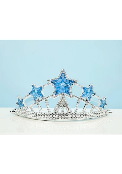 Techmrt Yıldız Şekilli Elsa Prenses Kraliçe Tacı Mavi Renk Çocuk Boy 5X17 cm