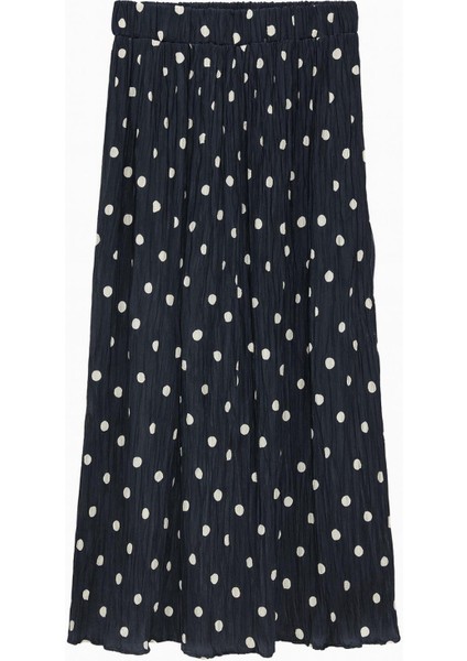 4769 Kadın Puantiyeli Kraşlı Saten Etek Lacivert