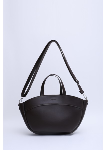 Kahve Rengi SHK199 Suni Deri Tek Bölmeli, Makyaj Çantalı,çift Askılı El. Kol ve Omuz Çantası