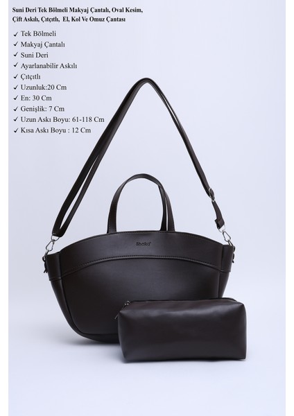 Kahve Rengi SHK199 Suni Deri Tek Bölmeli, Makyaj Çantalı,çift Askılı El. Kol ve Omuz Çantası modelleri