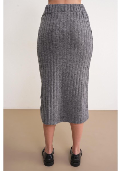 6929 Kadın Fitilli Triko Etek Antrasit