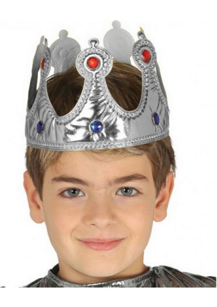Techmrt Gümüş Renk Kumaş Malzemeden Imal Çocuk Kral Tacı 57 cm
