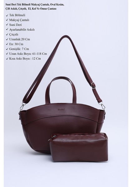 Bordo SHK199 Suni Deri Tek Bölmeli, Makyaj Çantalı,çift Askılı El. Kol ve Omuz Çantası modelleri