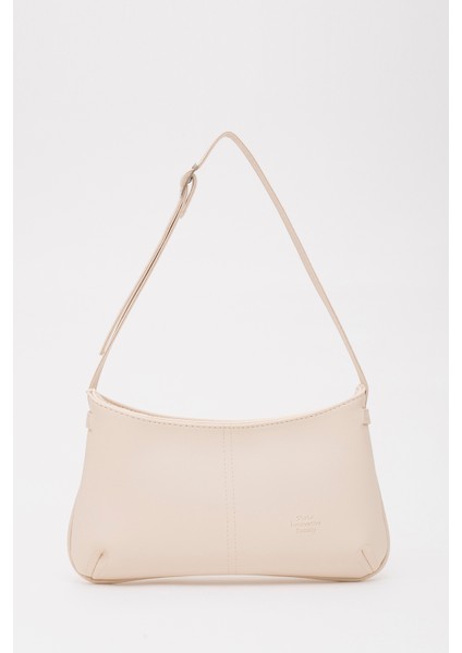 Krem SHK129 Suni Deri Astarlı Fermuarlı Ayarlanabilir Askılı El, Kol ve Omuz Çantası