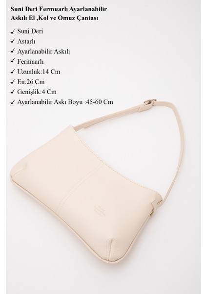 Krem SHK129 Suni Deri Astarlı Fermuarlı Ayarlanabilir Askılı El, Kol ve Omuz Çantası modelleri