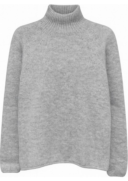 6849 Kadın Dikişsiz Dik Yaka Triko Kazak Gri