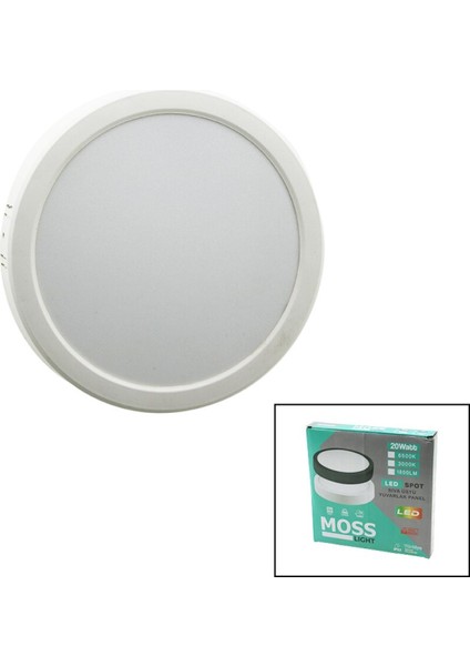 Moss Lıght 20w Yuvarlak Beyaz Metal Kasa Sıva Üstü Led Slim Panel 1350lm (4915) Go-53-vice/(1395)