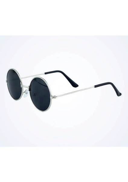 Techmrt Yuvarlak Cam John Lennon Tarzı Gümüş Çerçeveli Siyah Gözlük