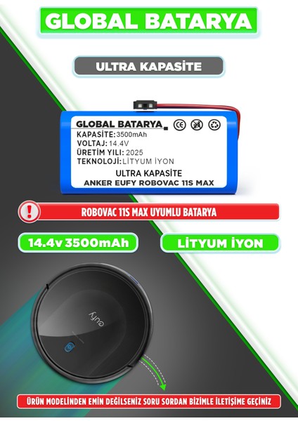 Anker Eufy Robovac 11S Max Robot Süpürge Bataryası 14.4V 3500MAH Li-Ion Pil (Ultra Kapasite)