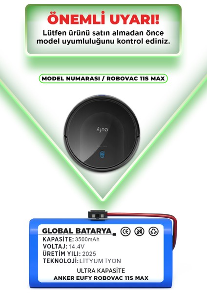 Anker Eufy Robovac 11S Max Robot Süpürge Bataryası 14.4V 3500MAH Li-Ion Pil (Ultra Kapasite) indirimleri