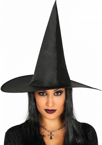 Techmrt Yetişkin Boy Siyah Cadı Şapkası ve Uzun Siyah Cadı Peruğu