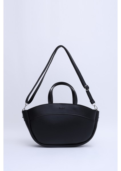 Siyah SHK199 Suni Deri Tek Bölmeli, Makyaj Çantalı,çift Askılı El. Kol ve Omuz Çantası