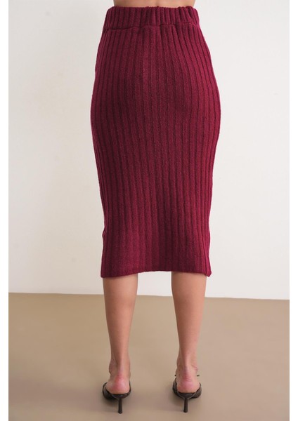 6929 Kadın Fitilli Triko Etek Bordo indirimleri