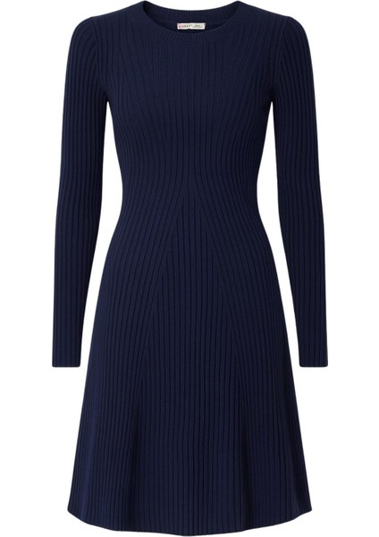 6888 Kadın Bisiklet Yaka Triko Elbise Lacivert