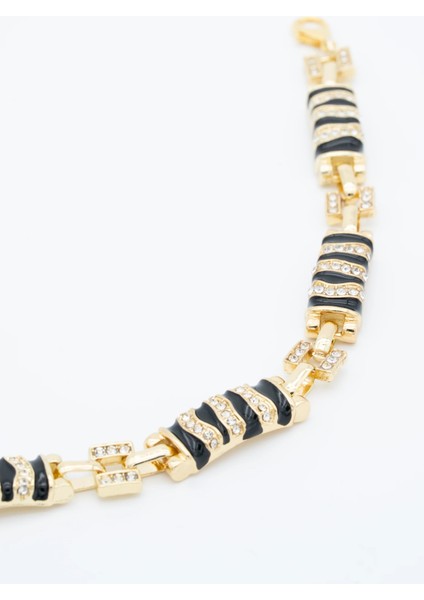 Tigres Siyah Mine ve Zirkon Taşlı Altın Kaplama Bileklik