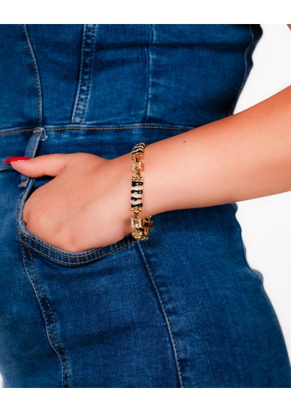 Tigres Siyah Mine ve Zirkon Taşlı Altın Kaplama Bileklik fiyatları