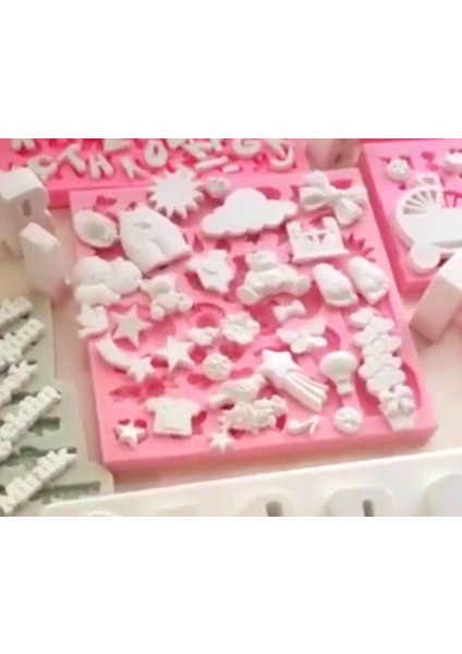 Ayı Kalp Kurdele Güneş Ayak Kuş Şapka Bulut Yıldız Yağmur 36 Parçalı Silikon Kalıp K-1129 fırsatları