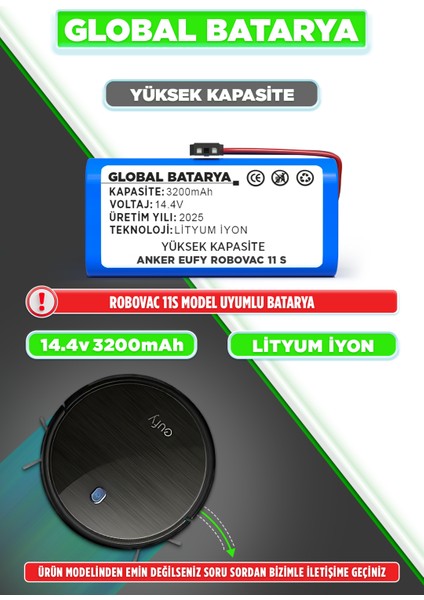 Anker Eufy Robovac 11S Uyumlu Akıllı Robot Süpürge Bataryası 14.4v 3200mAh Pil Li-ion (Yüksek Kapasite)