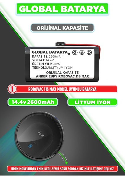 Anker Eufy Robovac 11S Max Akıllı Robot Süpürge Bataryası 14.4v 2600mAh (Orijinal Kapasite)