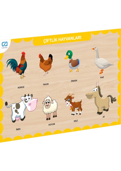 CAAHS-3211 Ca Games Ahşap Çiftlik Hayvanları Bul-Tak Kız Erkek Çocuk Oyuncak Eğitici Oyuncaklar