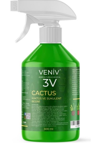 3V Cactus- Kaktüs ve Sukulent Besleme ve Çoğaltma Besini 500 ml