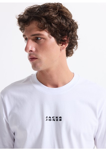 Bisiklet Yaka Beyaz Erkek T-Shirt 12282875_JCOSTANCE Mınımal Text Tee