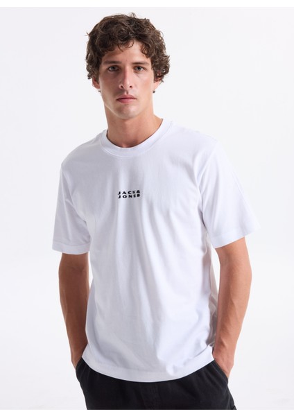 Bisiklet Yaka Beyaz Erkek T-Shirt 12282875_JCOSTANCE Mınımal Text Tee modelleri