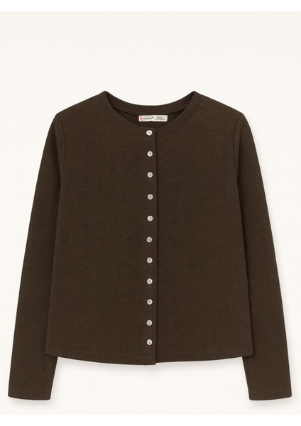 4771 Kadın Örme Basic Selanik Hırka Kahve