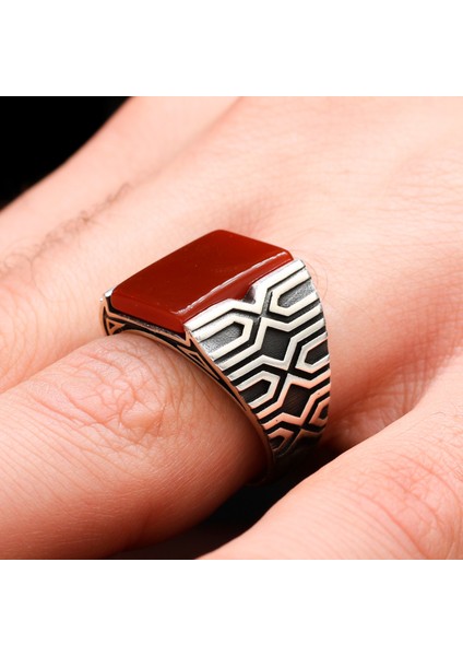 Akik Taşlı 925 Ayar Erkek Gümüş Yüzük