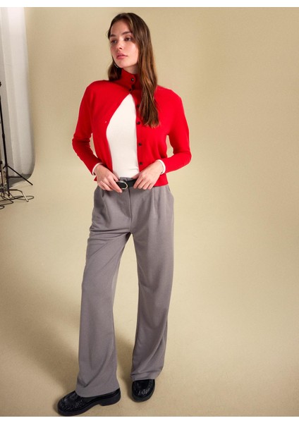 Standart Bel Relaxed Gri Melanj Kadın Pantolon PBF5WL-PNT9523