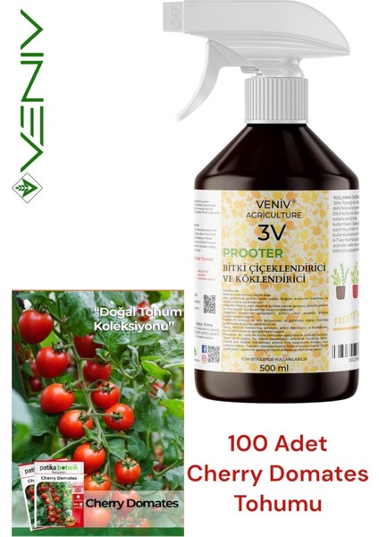 3V Prooter: 150 Cherry Domates Tohumu + 500 ml Besin ile Verimli Bahçeler