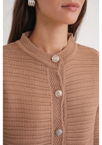 6778 Kadın Links Desenli Crop Triko Hırka Camel indirimleri