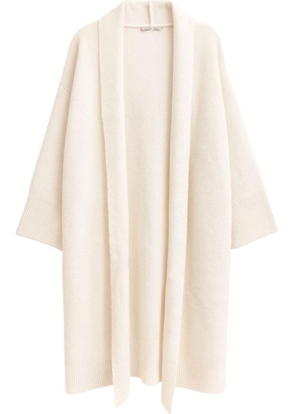 6975 Kadın Şal Yaka Uzun Triko Hırka Kemik