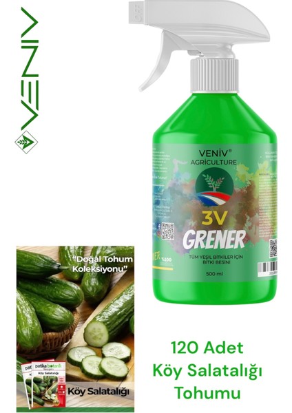 3V Grener 500 ml Bitki Besini + 120 Köy Salatalığı Tohumu | Bol Hasat, Güçlü Kökler