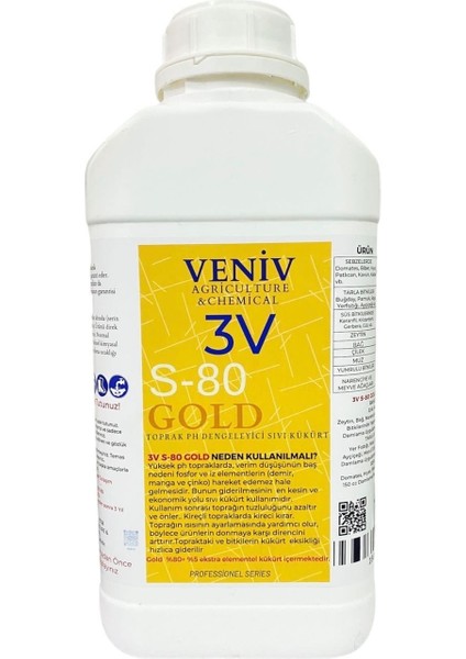 3V Gold Sıvı Kükürt-Ph Dengeleyici-Ph Düzenleyici-Mikronize Elementel Kükürt Katkılı Formül 5l
