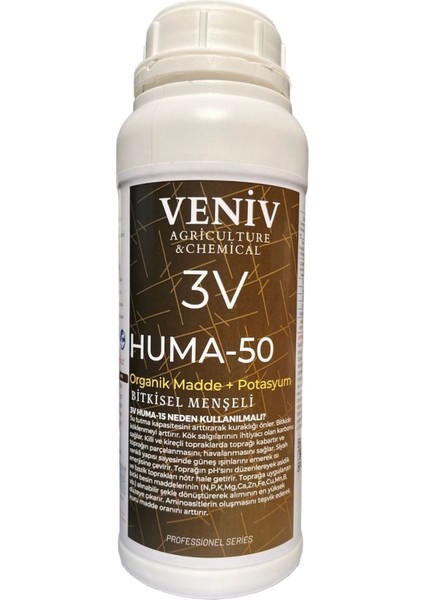 3V Huma-50 Organik Madde %50 Hümik Asit Organik Karbon-Köklendirici Besin- Yüksek Yoğunluk 1l