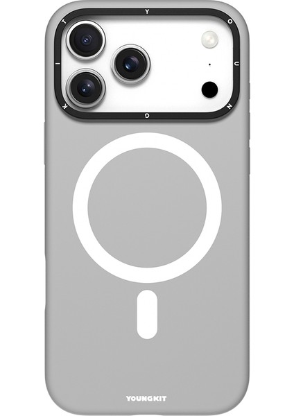 iPhone 17 Pro Uyumlu Kılıf M-Safe Şarj Özellikli Kamera Standlı Youngkit Gel Cream Serisi Kapak Gri