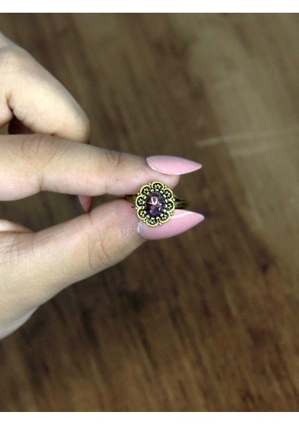 Doğal Taş Ametist Doğal Taşlı Antik Model Kadın Ayarlanabillir Yüzük EUY77AMT modelleri