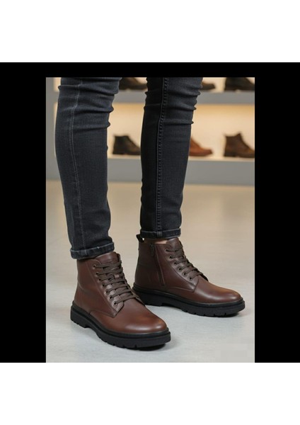 107061.M3PR Kahverengi Erkek Hakiki Deri Ortopedik Bot modelleri