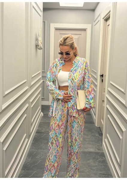 Beli Lastikli Geometrik Desen Çok Renkli Kadın Alt Üst Takım fiyatları