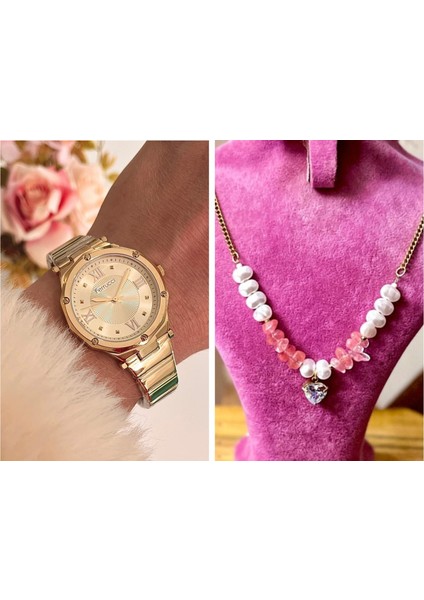 Roma Rakamlı Özel Tasarım Kasa Çelik Kadın Kol SAATI+%100 Çelik Kolye