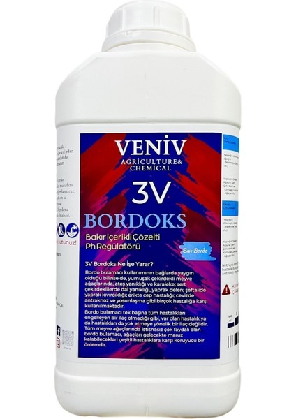 3V Bordoks Hazır Sıvı Ph Dengeleyici Bordo Bulamaç Bakırlı ve Kireçli Çözelti 6.5kg/ 5 Litre